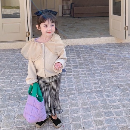 QG275 - Quần caro loe gấu bèo sz 90-130, quần co dãn thoải mái, thời trang thu đông cho bé 2022