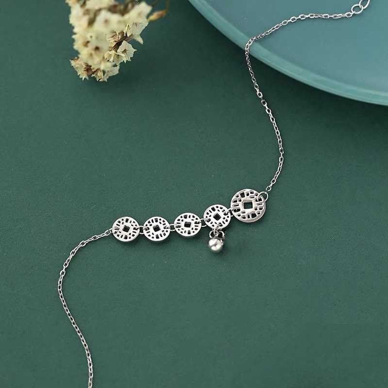 Lắc chân bạc ý DaLiA Jewelry đồng xu cá tính