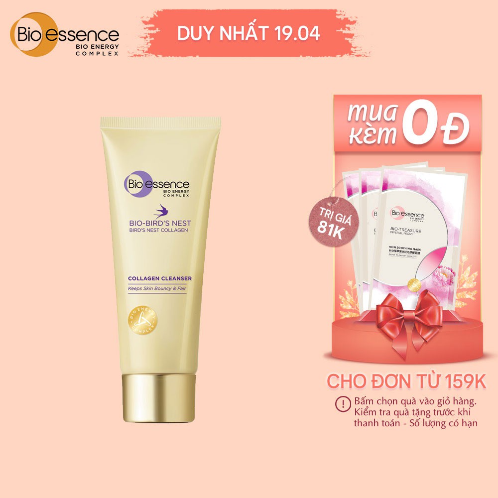 [ĐỒNG GIÁ 145K] Sữa rửa mặt dưỡng da tươi sáng và căng mọng Bio-essence Bio-Bird's Nest Collagen Cleanser 100g