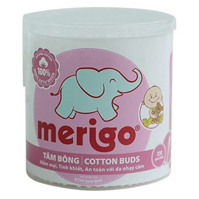 Combo 2 hủ tăm bông nắp xoay Merino - Meriday - Bông Bạch Tuyết