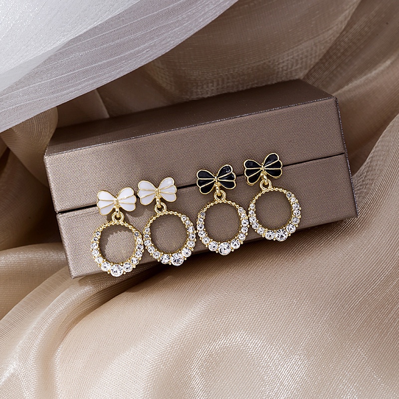 Khuyên Tai Hình Nơ Đính Đá Zircon Phong Cách Hàn Quốc