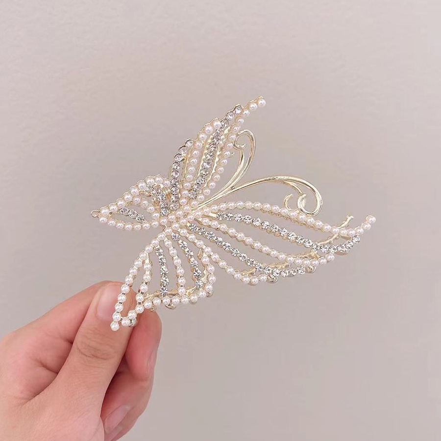 Kẹp Tóc Hình Bướm Toàn Diện Đính Ngọc Trai Và Kim Cương Giả Phong Cách Hàn Quốc Dành Cho Bạn Nữ