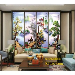 Tranh thêu chữ thập Tiều ngư canh mục tuyệt đẹp KT 135*83cm