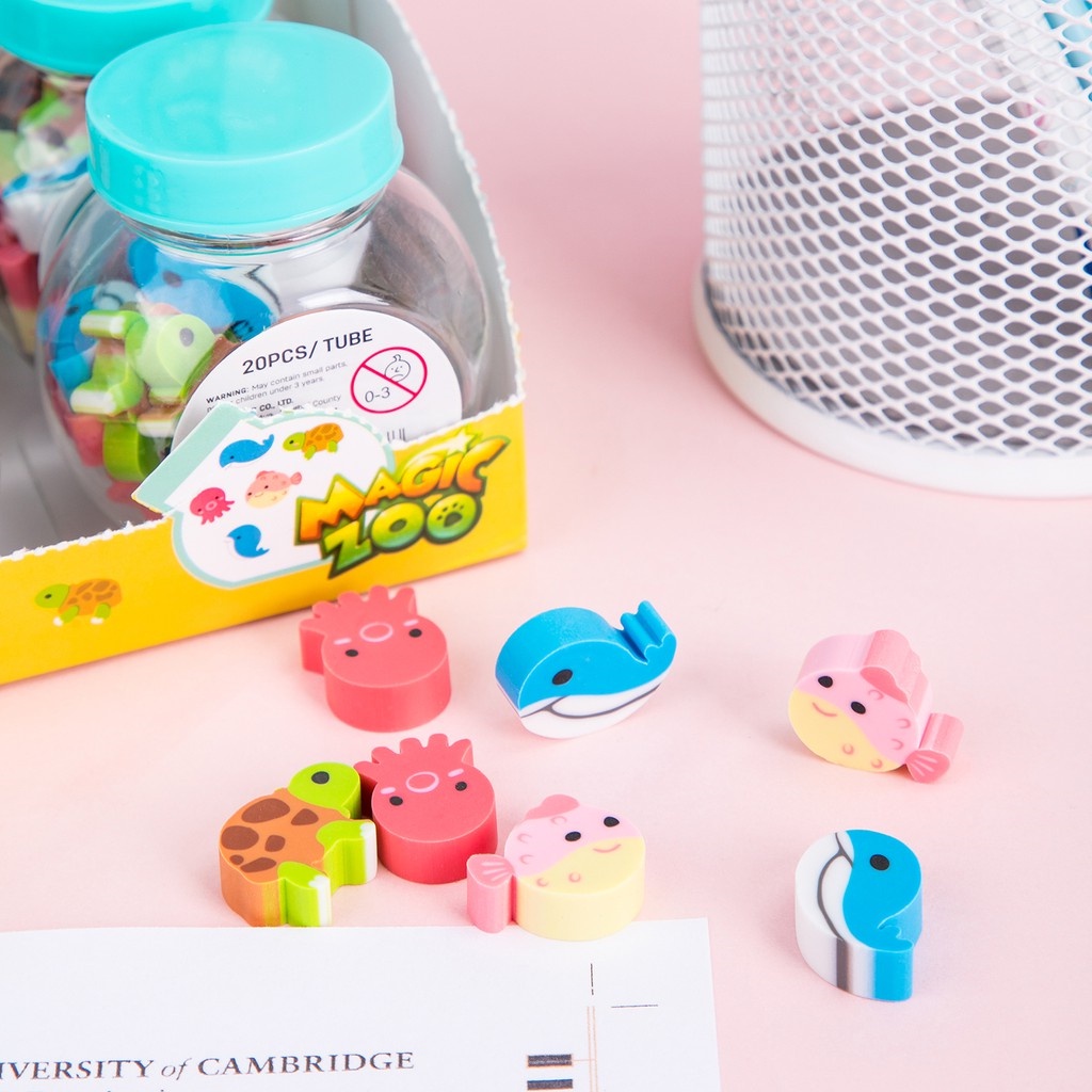 Bộ Gôm Tẩy 1 Ống Hình Động Vật Dễ Thương (20 Cái)