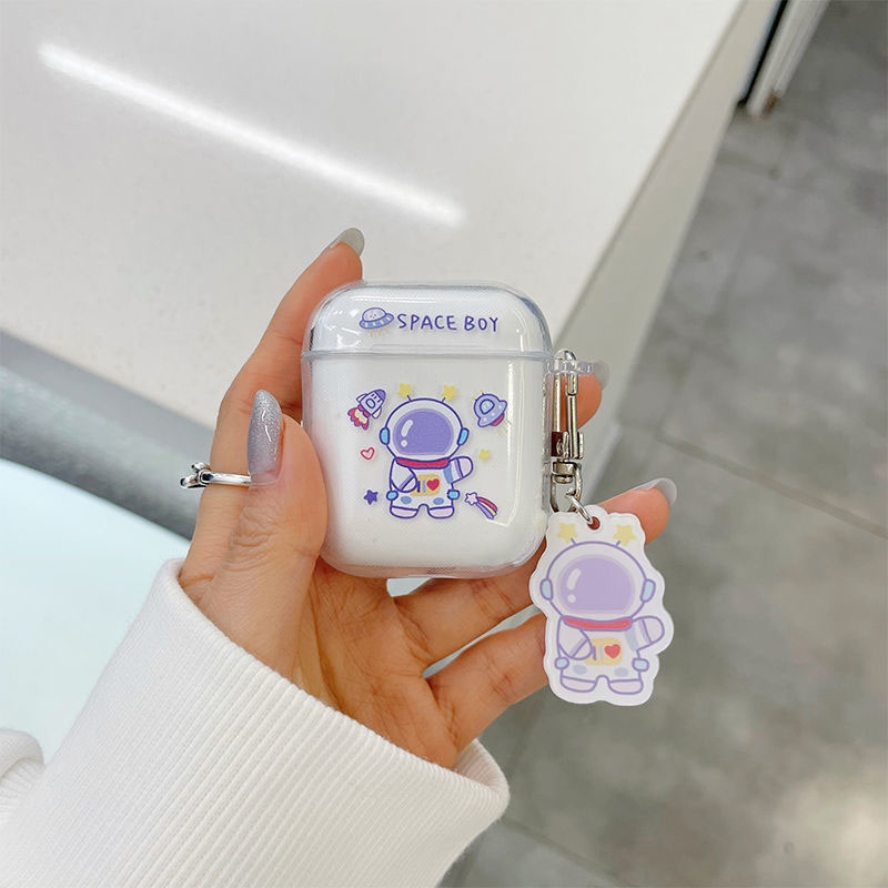 Vỏ bảo vệ hộp tai nghe trong suốt in họa tiết Space Man dễ thương cho Airpod 1/2/Pro YKD