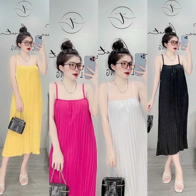 Váy dập li 2 dây nữ dáng suông chất voan lụa mềm mịn siêu đẹp - Đầm maxi dài nữ