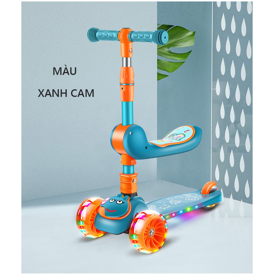 XE TRƯỢT CÂN BẰNG SCOOTER 3 BÁNH CÓ GHẾ NGỒI CHỈNH 3 NẤC MÃ 881 CÓ PHÁT NHẠC VUI NHỘN [HỌA TIẾT GÀ BÉ]