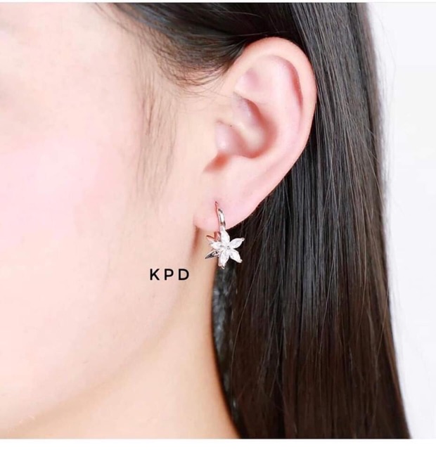 BÔNG TAI KHOEN BẤM MẶT HOA ĐÁ BẠC S925 Ý CAO CẤP