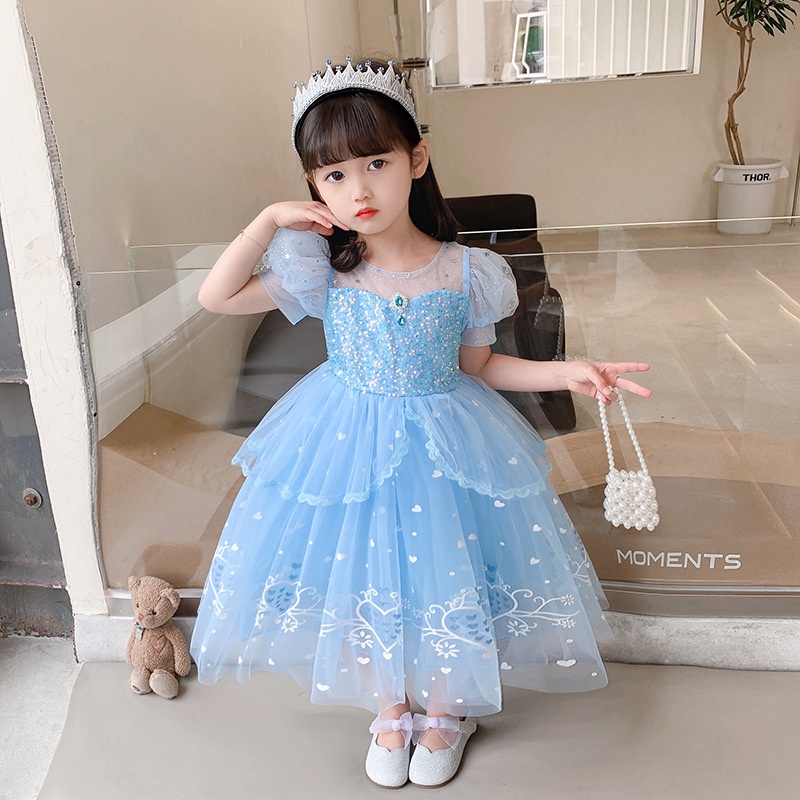 Đầm công chúa Elsa cho bé gái 3-10 tuổi mẫu mới 2022 kèm tà dài siêu xinh