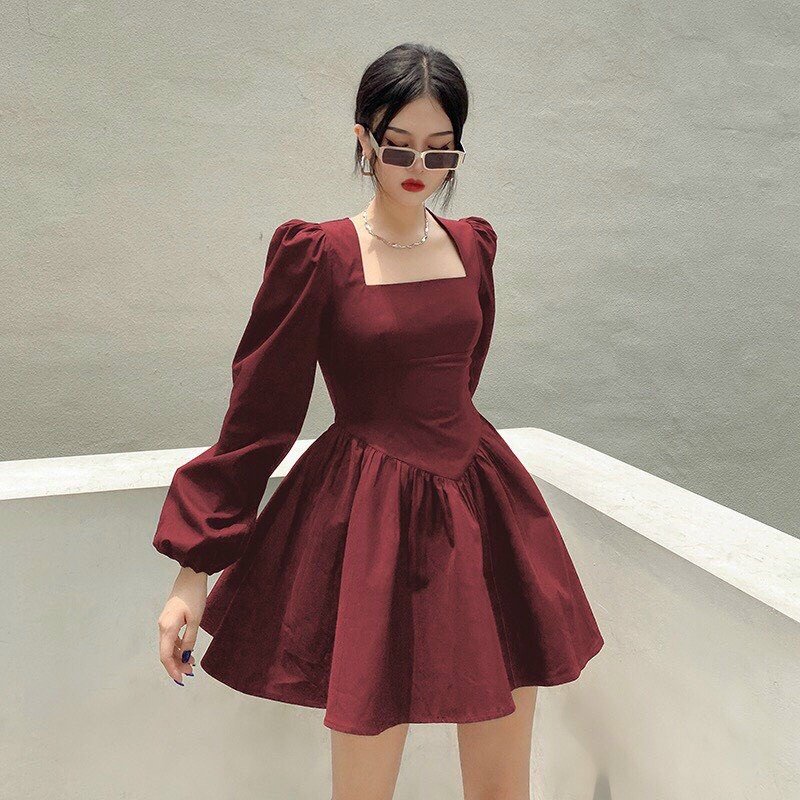 Váy Cổ Vuông Dáng Xoè Chữ A - Đầm Cổ Vuông Dáng Xoè Chữ A, Thiết Kế Tiểu Thư Mặc Tết Siêu Xinh, Chất Co Giãn | BigBuy360 - bigbuy360.vn