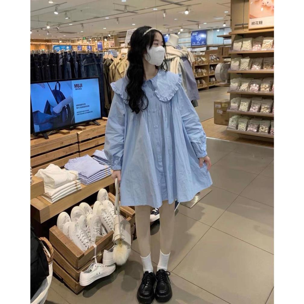 Áo sơmi cổ bèo dập li tay dúm cực xinh DÁNG VÁY