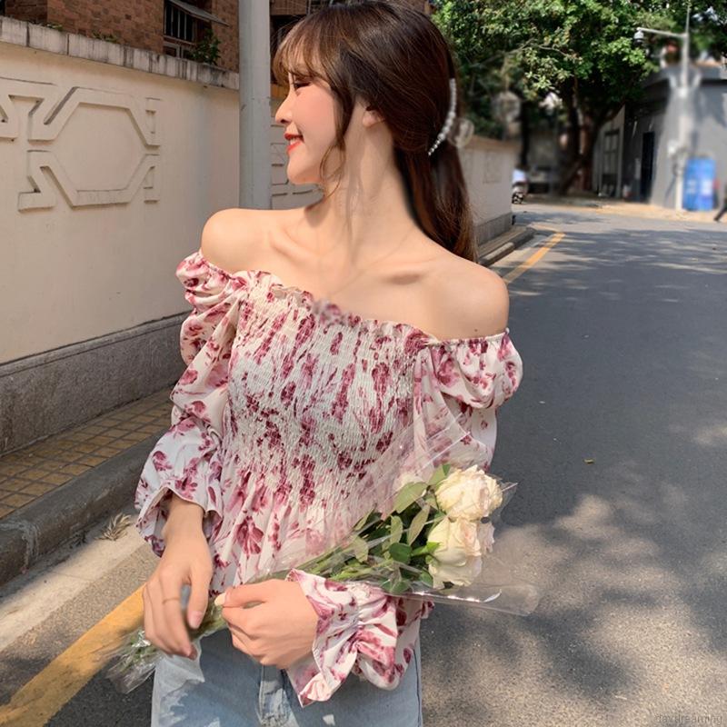 Áo Kiểu Chất Chiffon Cổ Vuông Hoạ Tiết Hoa Nữ Tính