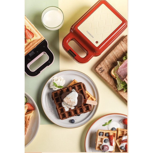 TORSOM Máy làm bánh sandwich waffle 2in1, chế biến đồ ăn nhanh cao cấp