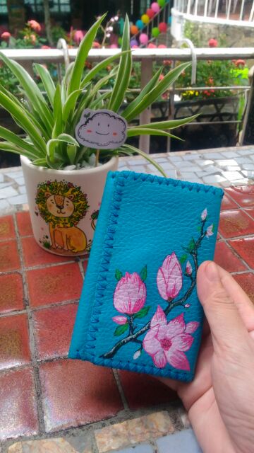 Ví da bò handmade vẽ tay thủ công formnhỏ đựng namecard