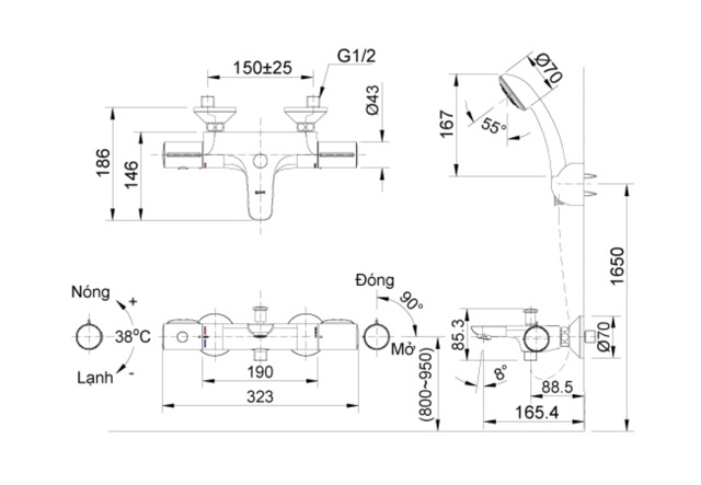 Vòi Sen Tắm Inax BFV-3413T-7C Nhiệt Độ Cao Cấp