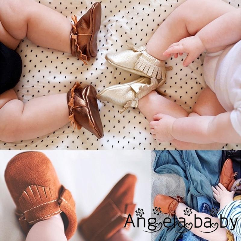 IAA-Baby Kids Fringe Soft Sole Moccasin Boys Girls Toddler Suede Leather Crib