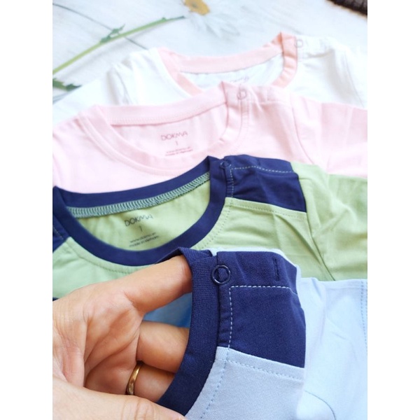 (1-&gt;4 tuổi) Áo cộc tay cài vai dập nổi Dokma - Chất cotton hữu cơ mềm mát, thoáng khí (DA1030)
