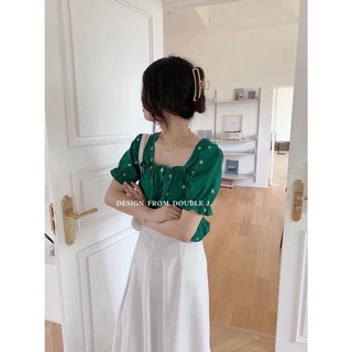 Sơ mi hoa nhí xanh lá,Sơ mi hoạ tiết lienen xanh lá