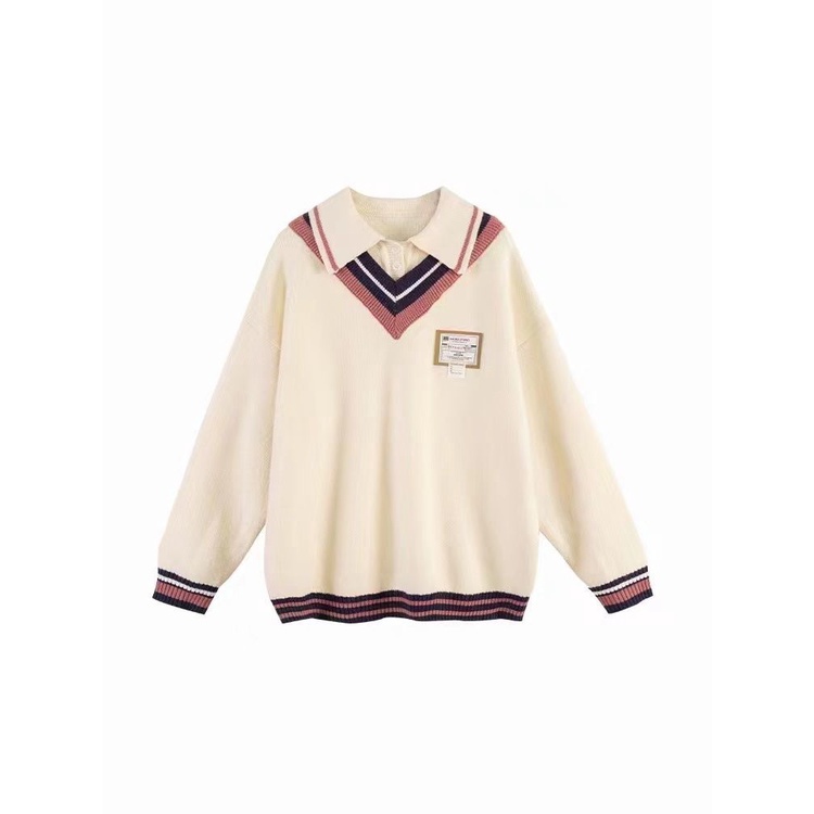 Áo sweater Giả Hai Lớp Mềm Mại Thời Trang Thu Đông Phong Cách retro Cho Nữ