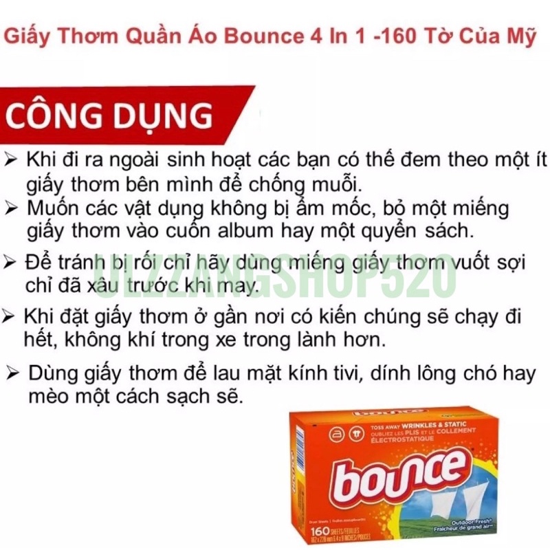 Giấy thơm quần áo sang trọng Bounce hương tươi mới, tự nhiên Nhập Khẩu Mỹ Ulzzangshop520