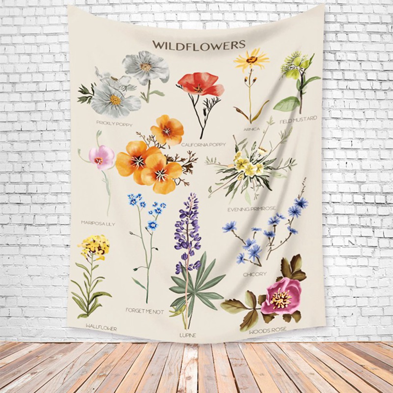 Floral style tapestry small fresh home decoration background cloth Botanical Wildflower Tapestry Wall Hanging Flower Reference Chart Hippie Bohemian Tapestries Colorful Psychedelic Home Decor