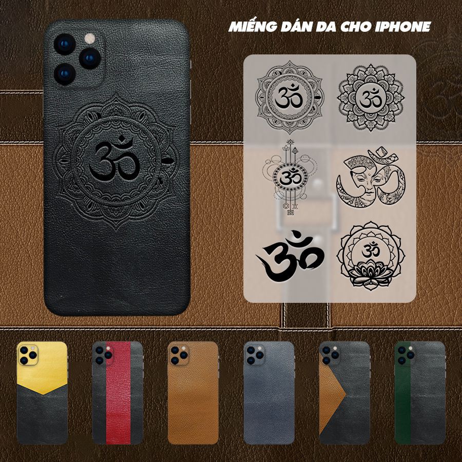 Miếng dán da khắc hình biểu tượng om vàng cho iPhone (inbox mã máy cho shop)