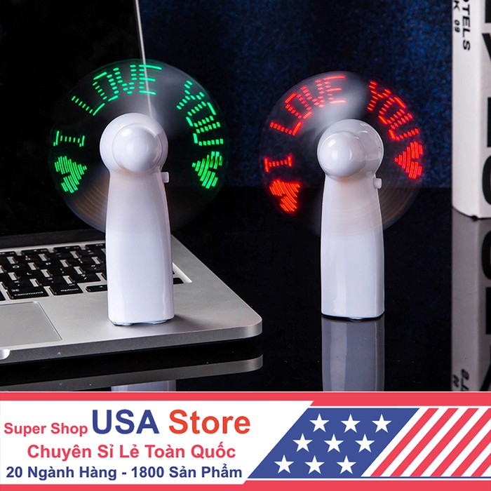 Quạt Cầm Tay Mini Có Đèn Led CHẠY CHỮ I Love You - Điện Tử Dùng Pin