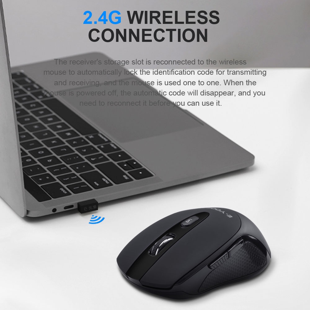 Chuột gaming e-yooso e-1020 usb 2.4g Không Dây ChốNg ỒN 2400Dpi Cho laptop / pc