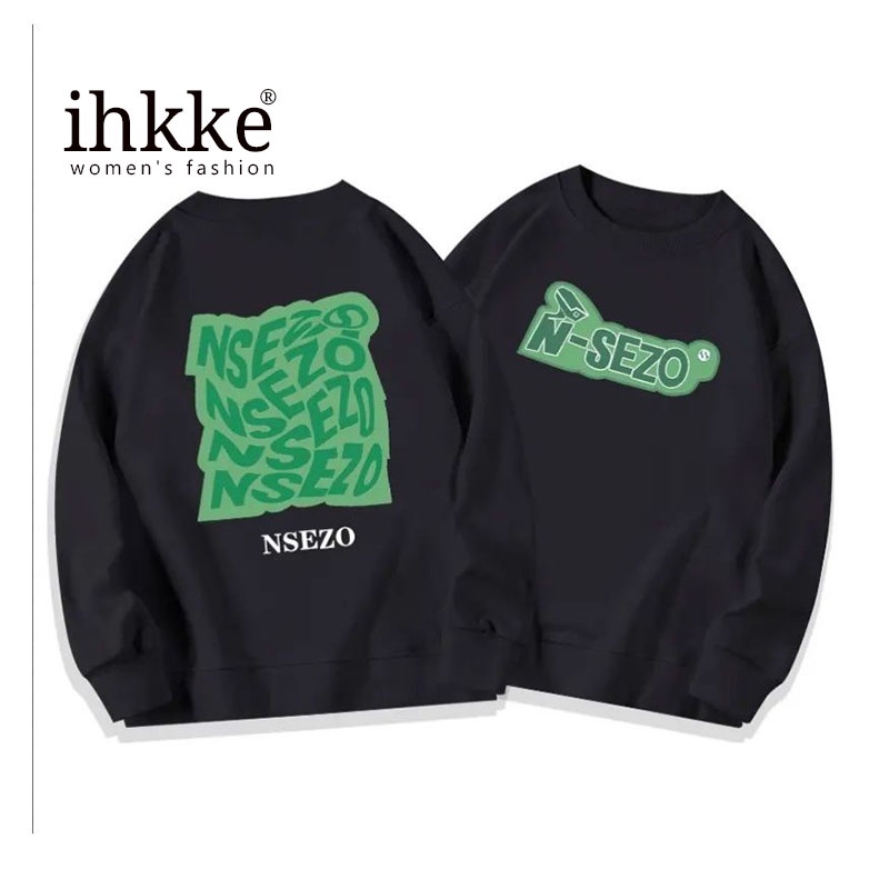 Áo sweater Ihkke màu đen in chữ Raw Milk Sweet Nyche phong cách đường phố dành cho nữ