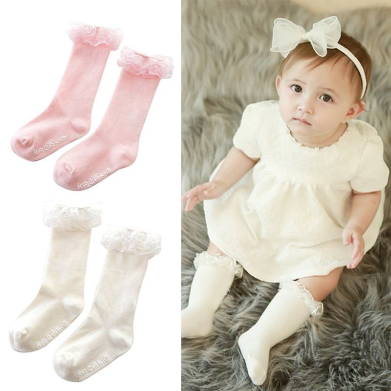 Vớ Cotton Dài Qua Gối Mềm Mại Màu Trơn Cho Bé Gái