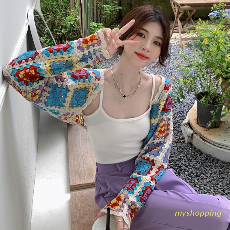 Áo Khoác Cardigan Dệt Kim Mỏng Tay Dài Phong Cách Boho Nhiều Màu Sắc