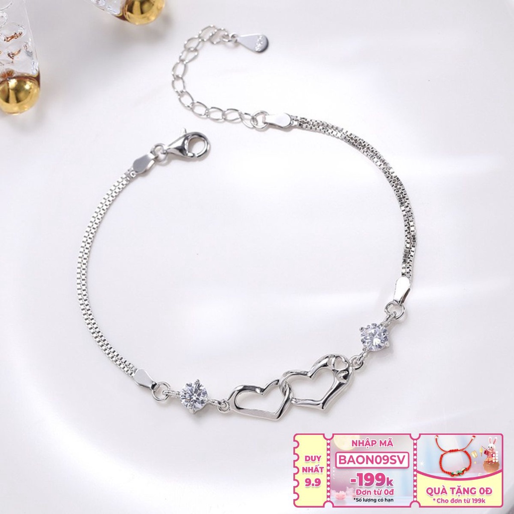 Lắc Tay Bạc Ý Hình Trái Tim Đôi Thông Điệp Tình Yêu S925 Cao Cấp L2554- Bảo Ngọc Jewelry