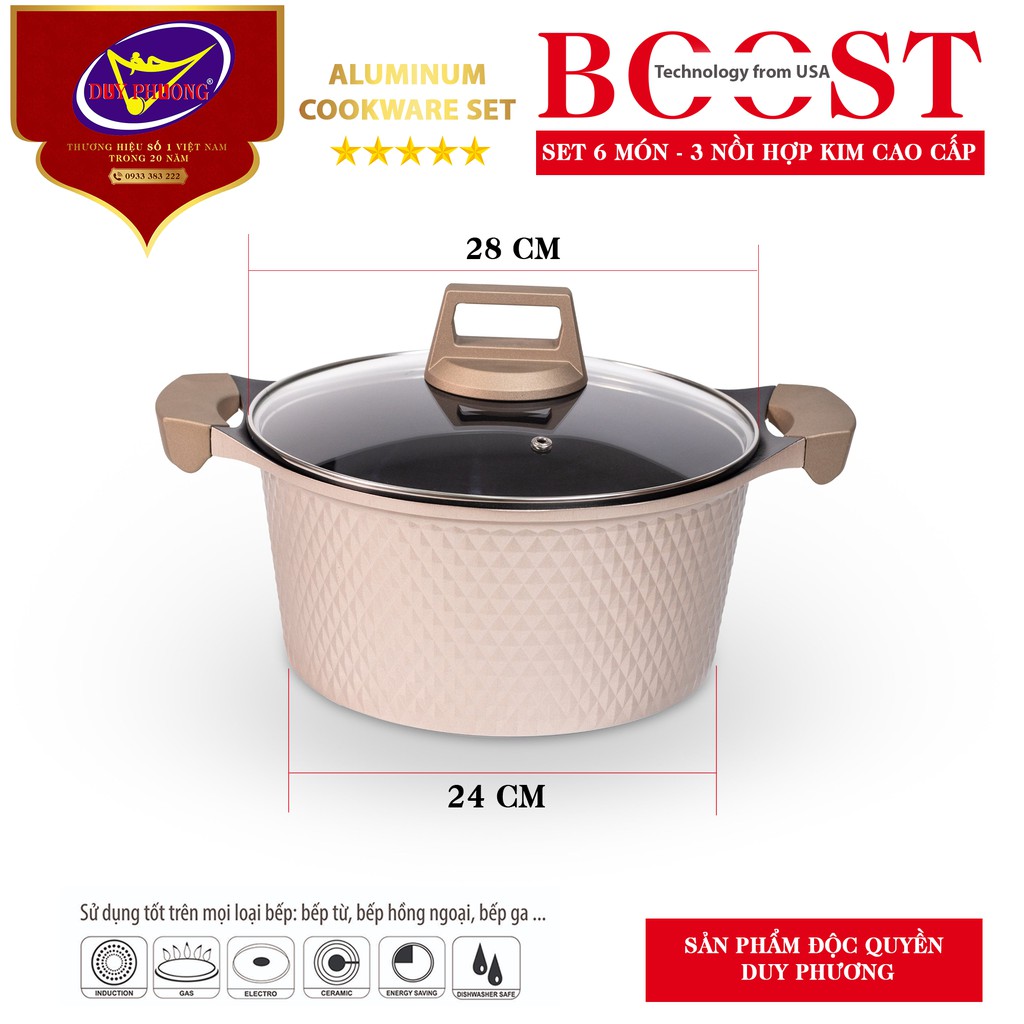 Bộ nồi chống dính NHẬP KHẨU MỸ, ĐÚC NGUYÊN KHỐI 5 lớp , NẤU được TẤT CẢ bếp