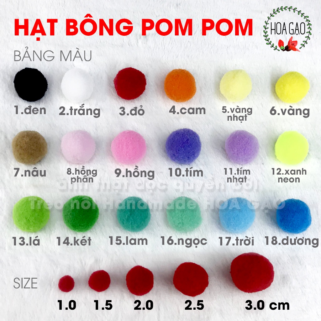Sĩ 1.000 hạt pom pom cục bông HOA GẠO GPXB size 1.0cm 1.5cm 2.0cm 2.5cm 3.0cm nhiều màu trang trí giá rẻ chất lượng