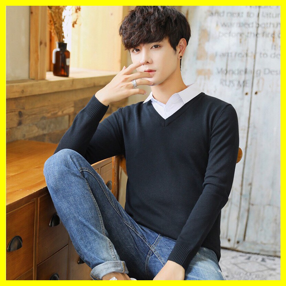 Áo len cổ tim nam màu ghi sáng chất đẹp dày dặn dáng ôm nhẹ phù hợp cho cả nam và nữ hoặc làm áo đôi