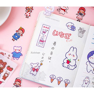 Set 4 Tấm Sticker Gấu Thỏ, Cô Gái