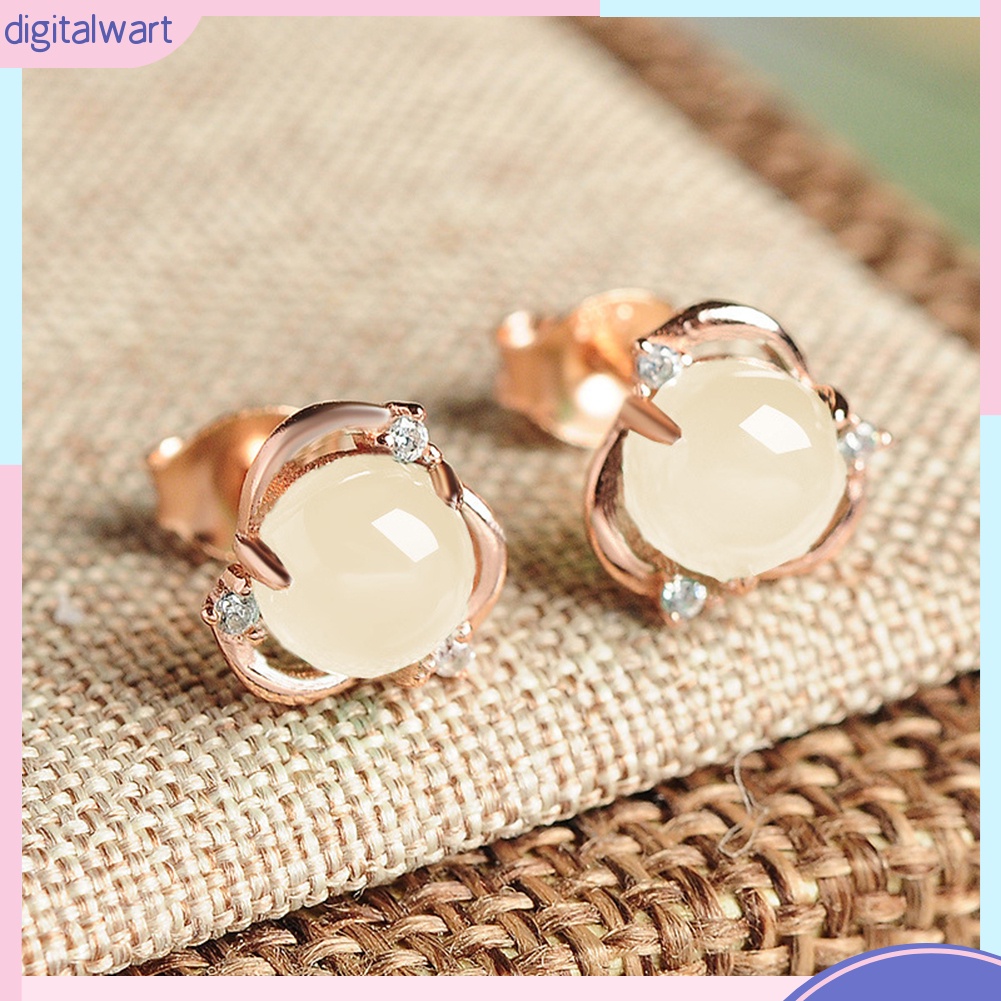 Bông tai mạ bạc hình hoa đính ngọc bích nhân tạo thời trang cho nữ