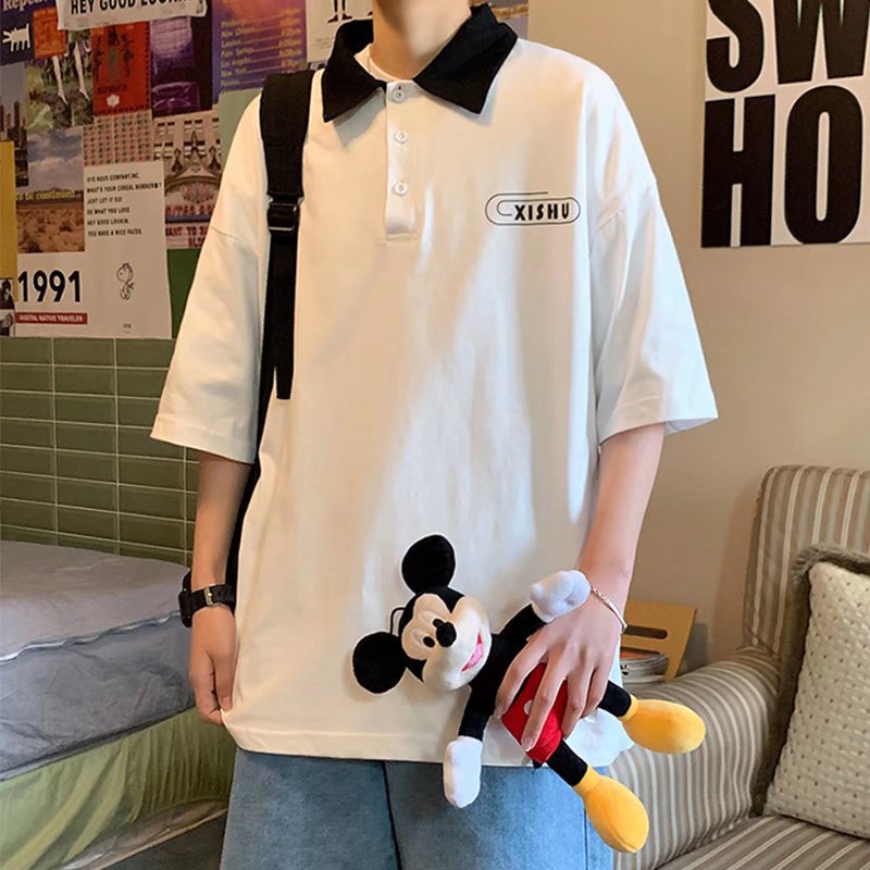 Áo Thun polo Có Cổ Thêu Chữ size M-3XL Phong Cách Hip Hop Cho Nam