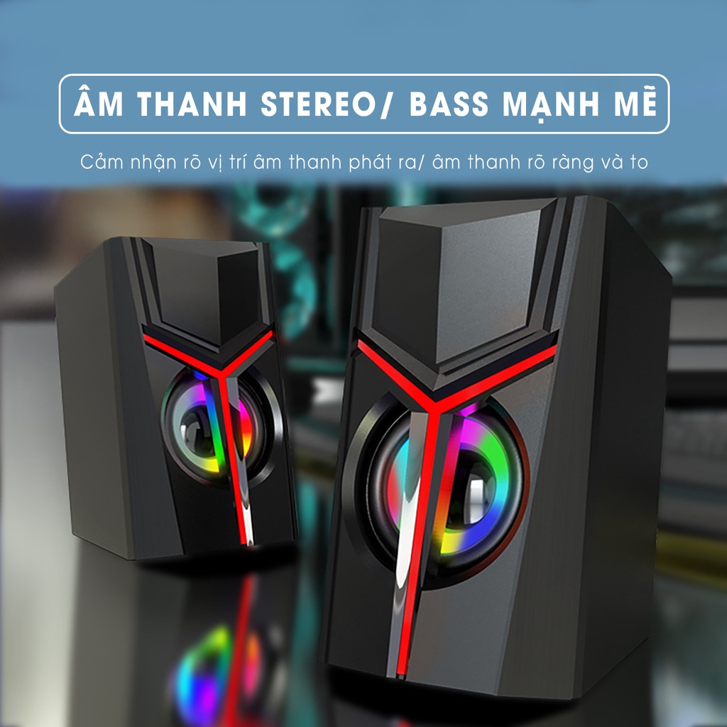 Loa máy tính mini để bàn SIDOTECH DX19 đèn LED RGB hiệu ứng âm thanh stereo bass mạnh mẽ phù hợp với tivi vi tính laptop