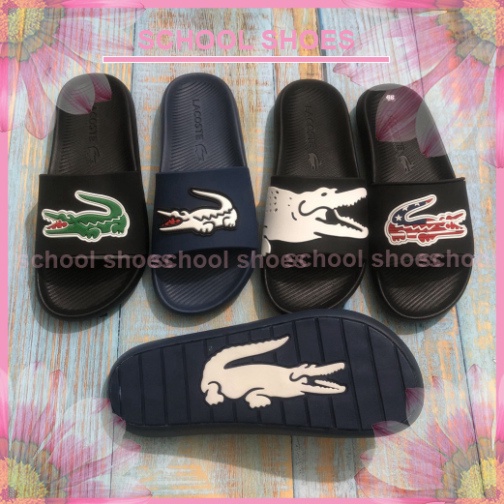 [Shool Shoes] Dép thể thao lacoste, dép quai ngang hình cá sấu siêu đẹp full box bill