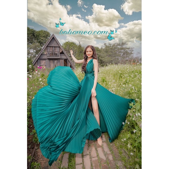 Đầm Maxi Đi Biển, Váy Maxi Dập Ly, Chấ Lụa Mềm Mướt