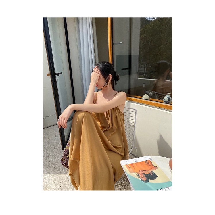 Đầm dài hai dây dáng chữ A màu sắc thời trang Hàn Quốc