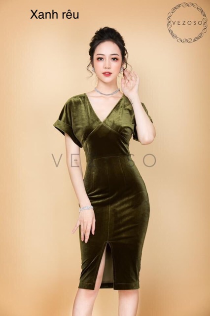 Body nhung cổ V tay liền