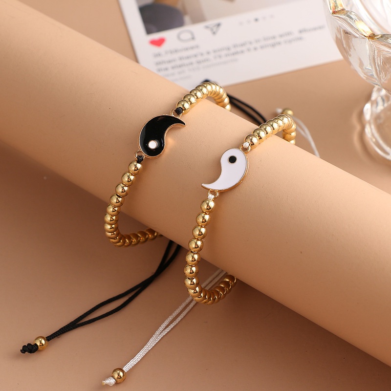 Set 2 Vòng Tay Bện Dây Mặt Âm Dương Thời Trang