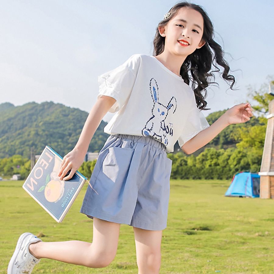 Set Đồ Mùa Hè 2 Món Gồm Áo Thun Cotton Tay Ngắn + Quần Short Dáng Rộng Cho Bé Gái Từ 3 Đến 4 Đến 6 Đến 7 Đến 8 Đến 9 Đến 10-11 Tuổi
