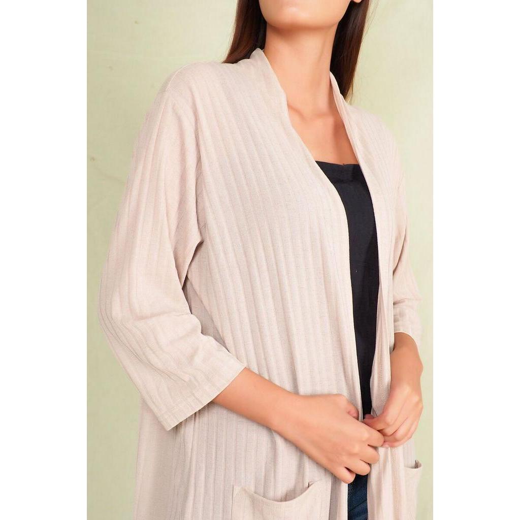 Áo khoác cardigan thun gân tay lỡ, hai túi trước CEN3FA