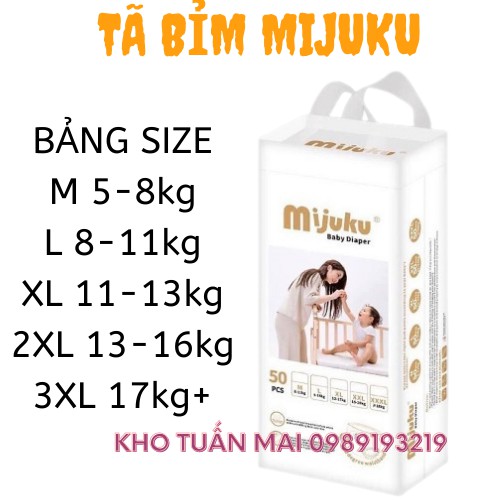 Bịch 100 miếng bỉm/tã quần MIJUKU cao cấp mềm mịn mỏng đủ size M, L, XL, XXL,XXXL công nghệ Nhật Bản cho bé