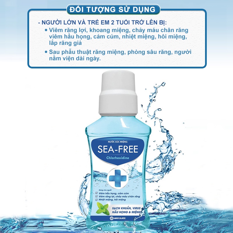 Nước súc miệng diệt khuẩn Seafree Chlorhedixine 250ml - diệt khuẩn họng, bảo vệ răng lợi toàn diện NSS