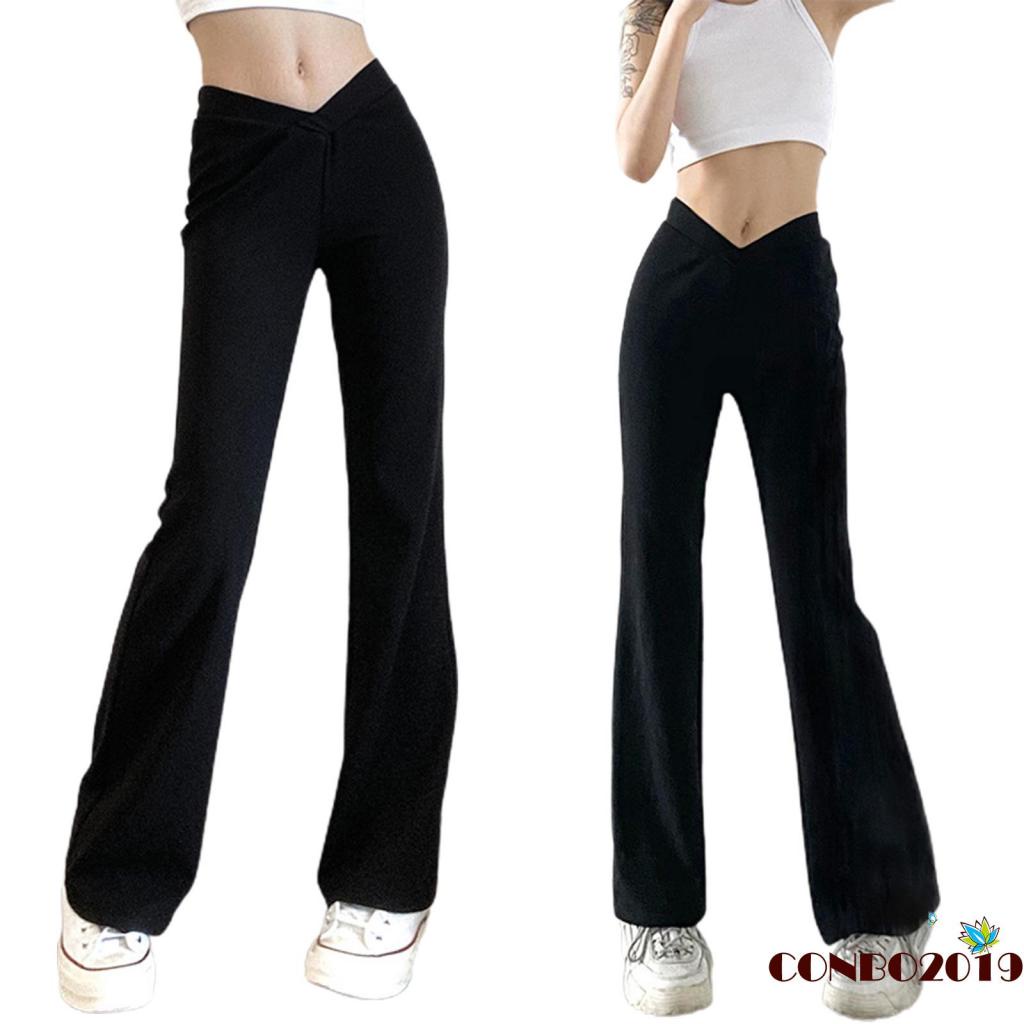 Hgm-quần Ống Loe Lưng Thấp Màu Trơn Đơn Giản Cho Nữ Size S/ M/ L