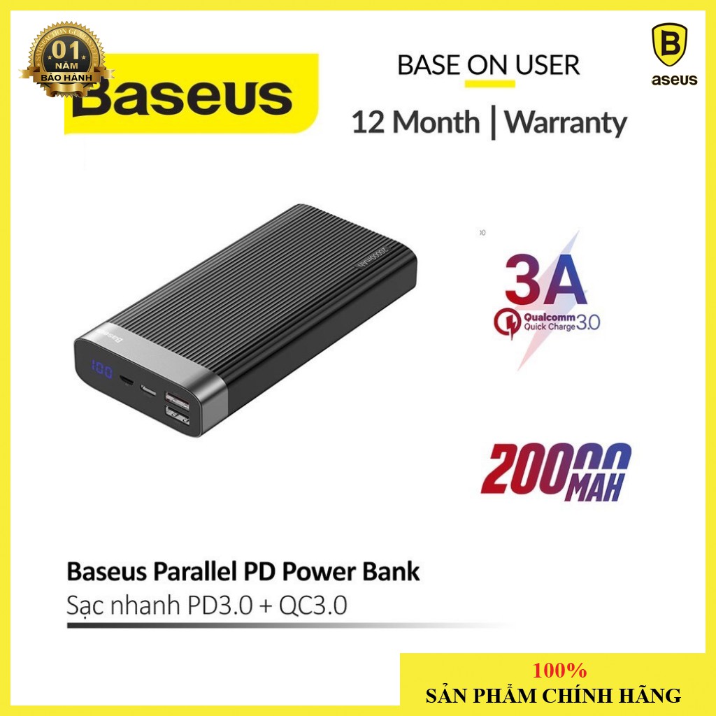 Pin sạc dự phòng sạc nhanh Baseus Parallel PD Power Bank 20,000mAh cho Smartphone/ Tablet/ Macbook